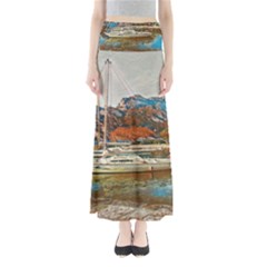 Boats On Lake Garda, Italy  Full Length Maxi Skirt by ConteMonfrey