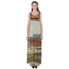 Boats On Lake Garda, Italy  Empire Waist Maxi Dress by ConteMonfrey