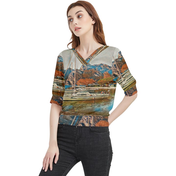 Boats on Lake Garda, Italy. Quarter Sleeve Blouse