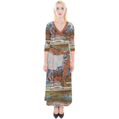 Boats On Lake Garda, Italy  Quarter Sleeve Wrap Maxi Dress by ConteMonfrey