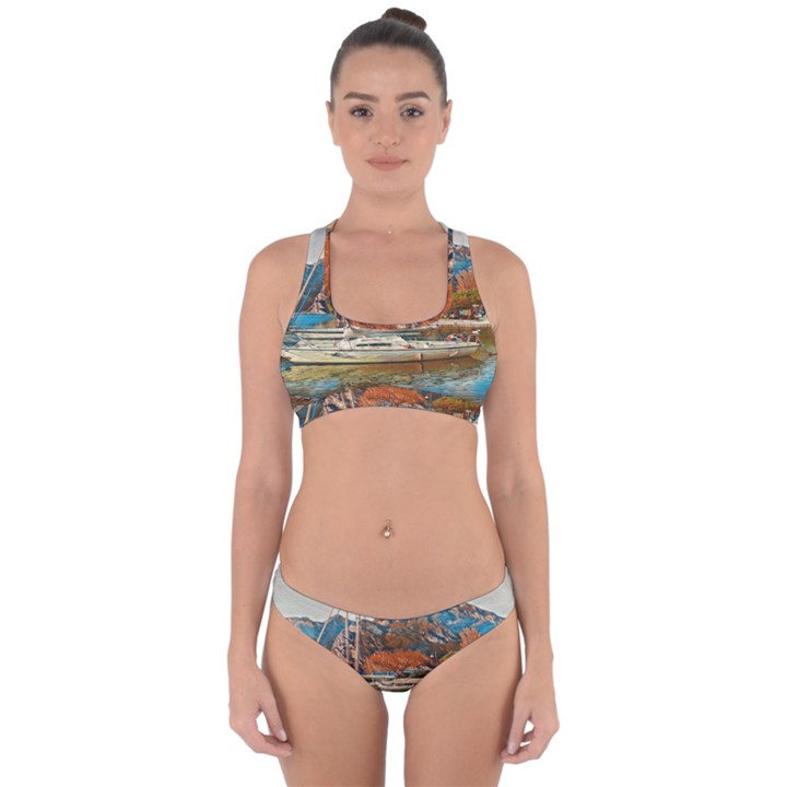 Boats on Lake Garda, Italy. Cross Back Hipster Bikini Set