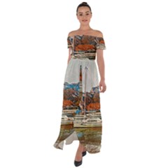 Boats On Lake Garda, Italy  Off Shoulder Open Front Chiffon Dress by ConteMonfrey