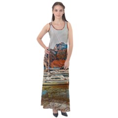 Boats On Lake Garda, Italy  Sleeveless Velour Maxi Dress by ConteMonfrey