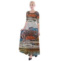 Boats On Lake Garda, Italy  Half Sleeves Maxi Dress by ConteMonfrey