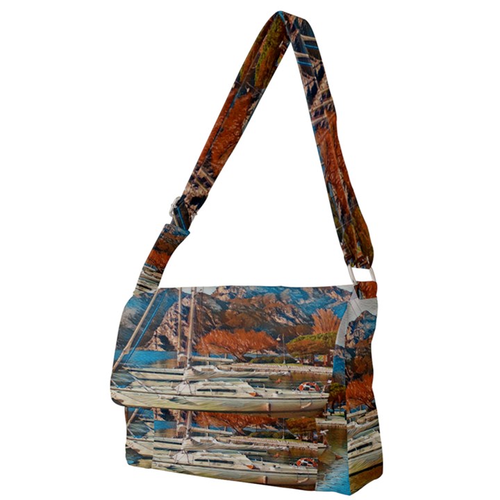 Boats on Lake Garda, Italy. Full Print Messenger Bag (L)