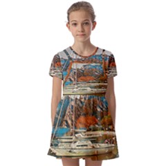 Boats On Lake Garda, Italy  Kids  Short Sleeve Pinafore Style Dress by ConteMonfrey