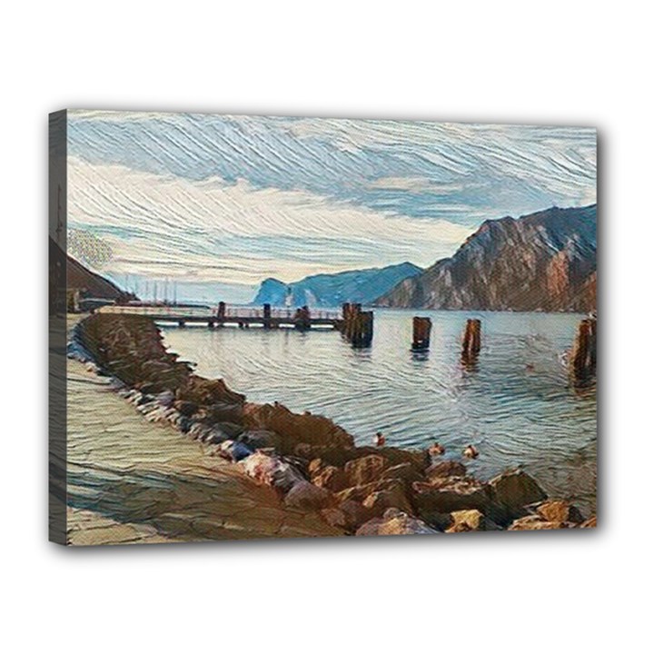 Ducks on Gardasee Canvas 16  x 12  (Stretched)