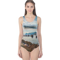 Ducks On Gardasee One Piece Swimsuit by ConteMonfrey