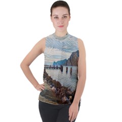 Ducks On Gardasee Mock Neck Chiffon Sleeveless Top by ConteMonfrey