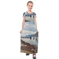 Ducks On Gardasee Kids  Short Sleeve Maxi Dress by ConteMonfrey