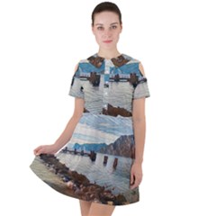 Ducks On Gardasee Short Sleeve Shoulder Cut Out Dress 