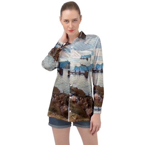 Ducks On Gardasee Long Sleeve Satin Shirt by ConteMonfrey