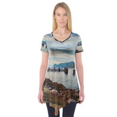 Ducks On Gardasee Short Sleeve Tunic  by ConteMonfrey