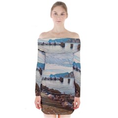 Ducks On Gardasee Long Sleeve Off Shoulder Dress by ConteMonfrey