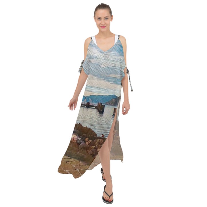 Ducks on Gardasee Maxi Chiffon Cover Up Dress