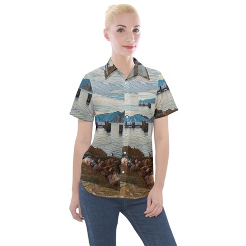 Ducks On Gardasee Women s Short Sleeve Pocket Shirt by ConteMonfrey