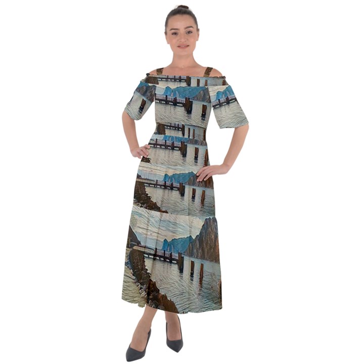 Ducks on Gardasee Shoulder Straps Boho Maxi Dress 