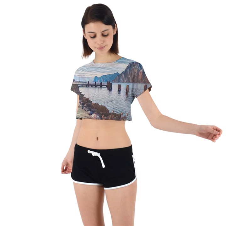 Ducks on Gardasee Tie Back Short Sleeve Crop Tee