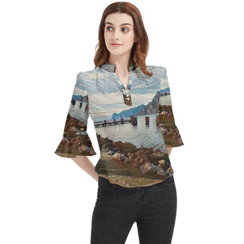 Ducks On Gardasee Loose Horn Sleeve Chiffon Blouse by ConteMonfrey