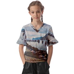 Ducks On Gardasee Kids  V-neck Horn Sleeve Blouse by ConteMonfrey