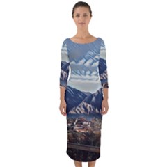 Lake In Italy Quarter Sleeve Midi Bodycon Dress by ConteMonfrey