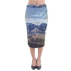 Lake In Italy Velvet Midi Pencil Skirt by ConteMonfrey