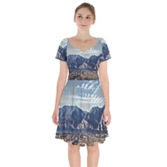 Lake In Italy Short Sleeve Bardot Dress by ConteMonfrey