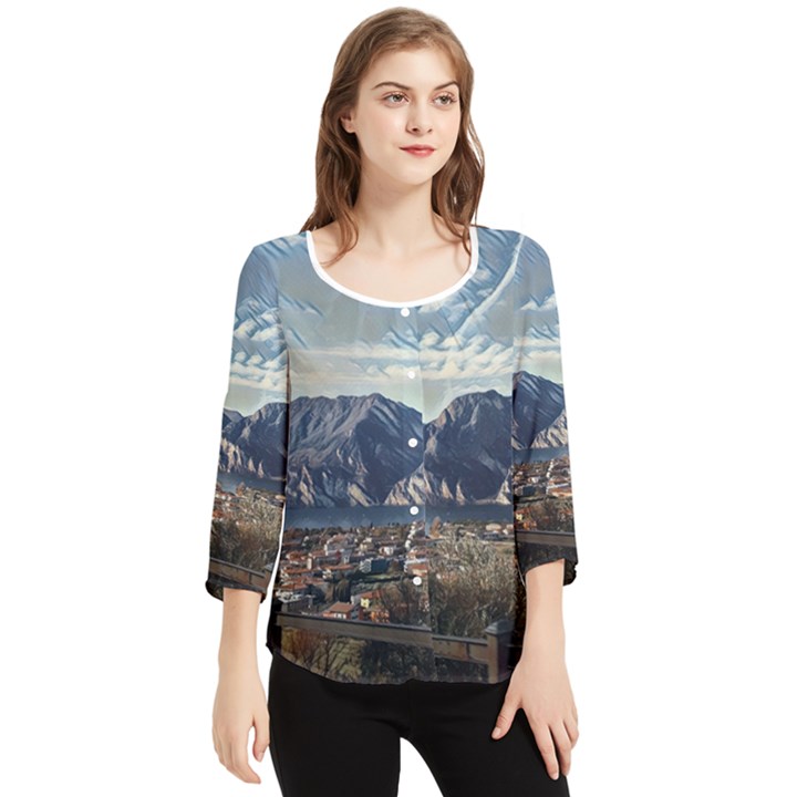 Lake in Italy Chiffon Quarter Sleeve Blouse