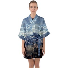 Lake In Italy Half Sleeve Satin Kimono 