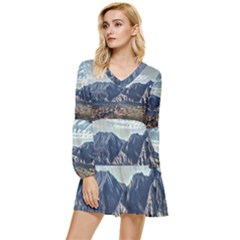 Lake In Italy Tiered Long Sleeve Mini Dress by ConteMonfrey