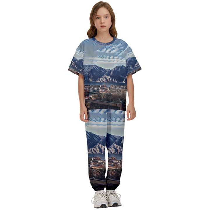 Lake in Italy Kids  Tee and Pants Sports Set