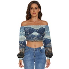 Lake In Italy Long Sleeve Crinkled Weave Crop Top