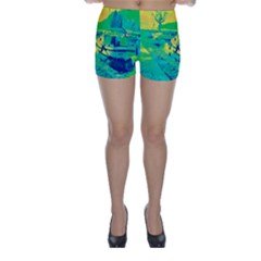 Blue And Green Boat Modern  Skinny Shorts by ConteMonfrey