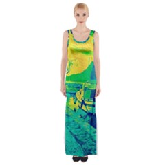 Blue And Green Boat Modern  Thigh Split Maxi Dress by ConteMonfrey