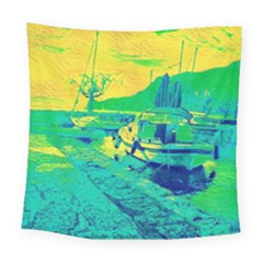 Blue And Green Boat Modern  Square Tapestry (large)