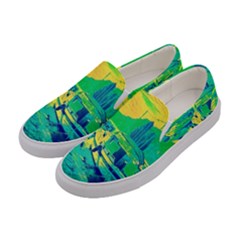 Blue And Green Boat Modern  Women s Canvas Slip Ons by ConteMonfrey