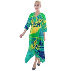 Blue And Green Boat Modern  Quarter Sleeve Wrap Front Maxi Dress by ConteMonfrey