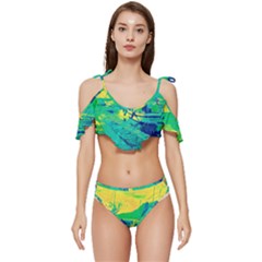 Blue And Green Boat Modern  Ruffle Edge Tie Up Bikini Set	 by ConteMonfrey