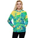 Blue and green boat modern  Women s Lightweight Drawstring Hoodie View1