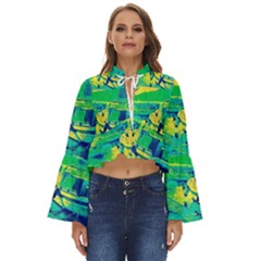 Blue And Green Boat Modern  Boho Long Bell Sleeve Top by ConteMonfrey