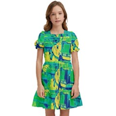 Blue And Green Boat Modern  Kids  Puff Sleeved Dress by ConteMonfrey