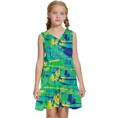 Blue And Green Boat Modern  Kids  Sleeveless Tiered Mini Dress by ConteMonfrey