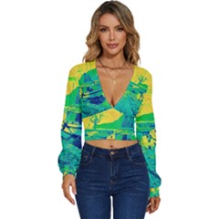 Blue And Green Boat Modern  Long Sleeve Deep-v Velour Top