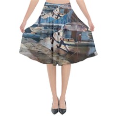 Boats On Gardasee, Italy  Flared Midi Skirt by ConteMonfrey