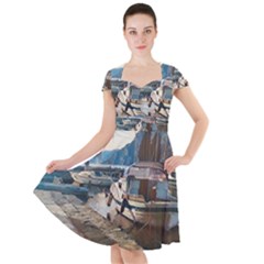 Boats On Gardasee, Italy  Cap Sleeve Midi Dress by ConteMonfrey