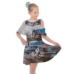 Boats On Gardasee, Italy  Kids  Shoulder Cutout Chiffon Dress by ConteMonfrey