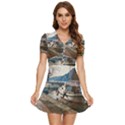 Boats on Gardasee, Italy. V-Neck High Waist Chiffon Mini Dress View1