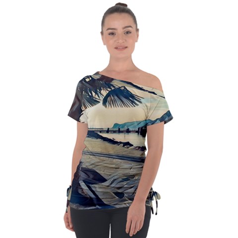 A Walk On Gardasee, Italy  Off Shoulder Tie-up Tee by ConteMonfrey