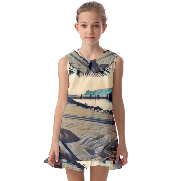 A walk on Gardasee, Italy. Kids  Pilgrim Collar Ruffle Hem Dress