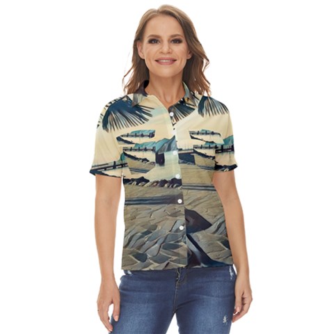 A Walk On Gardasee, Italy  Women s Short Sleeve Double Pocket Shirt by ConteMonfrey